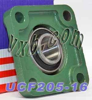 1 Bearing UCF-205-16 + Square Flanged Cast Housing Mounted Bearings - VXB Ball Bearings
