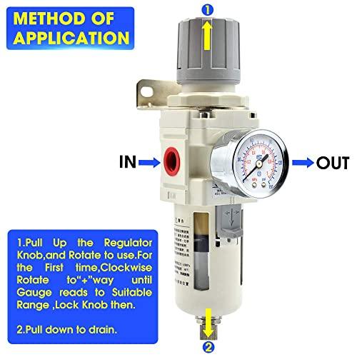 1/2 Inch NPT White Air Filter Pressure Regulator Combo Piggyback, Air Tool Compressor Filter with Gauge AW4000-04 - VXB Ball Bearings