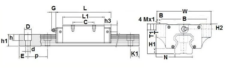 20mm 42.5 Rail Guideway System Flanged Slide Unit Linear Motion - VXB Ball Bearings