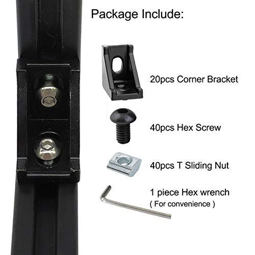 20Sets Black 2020 Series Aluminum Profile Connector Set, 20pcs Corner Bracket, 40pcs T Nuts and Hex Screw Bolt for Slot 6mm 20S Aluminum Rail Accessories - VXB Ball Bearings