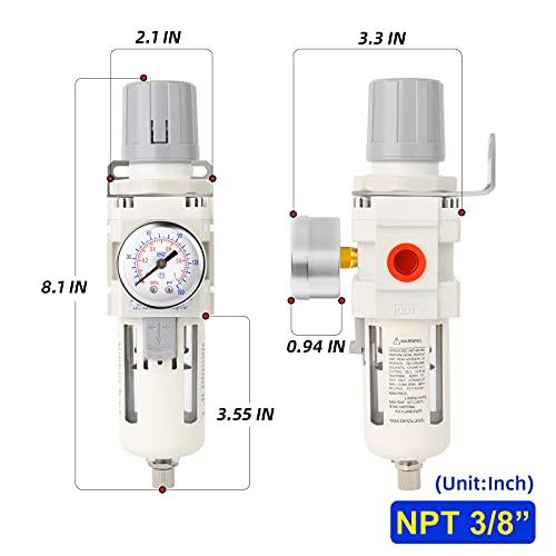 3/8 Inch NPT Air Filter Pressure Regulator Combo Piggyback, Air Tool Compressor Filter with Gauge AW3000-03 - VXB Ball Bearings