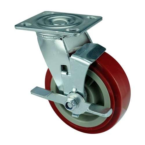 4" Inch Heavy Duty Caster Wheel 441 pounds Side brake Polyurethane Top Plate - VXB Ball Bearings
