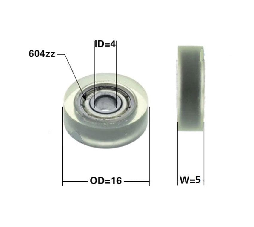 4x16x5mm Polyurethane Miniature Pulley Wheel Roller Bearing ​with Tire 16mm Soft Low Noise - VXB Ball Bearings
