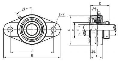 55mm Bearing HCFL211 2 Bolts Flanged Cast Housing Mounted Bearing with Eccentric Collar Lock - VXB Ball Bearings