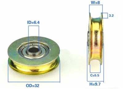 6.4mm Bore Bearing with 32mm Pulley U Groove Track Roller Bearing 6.4x32x8mm - VXB Ball Bearings