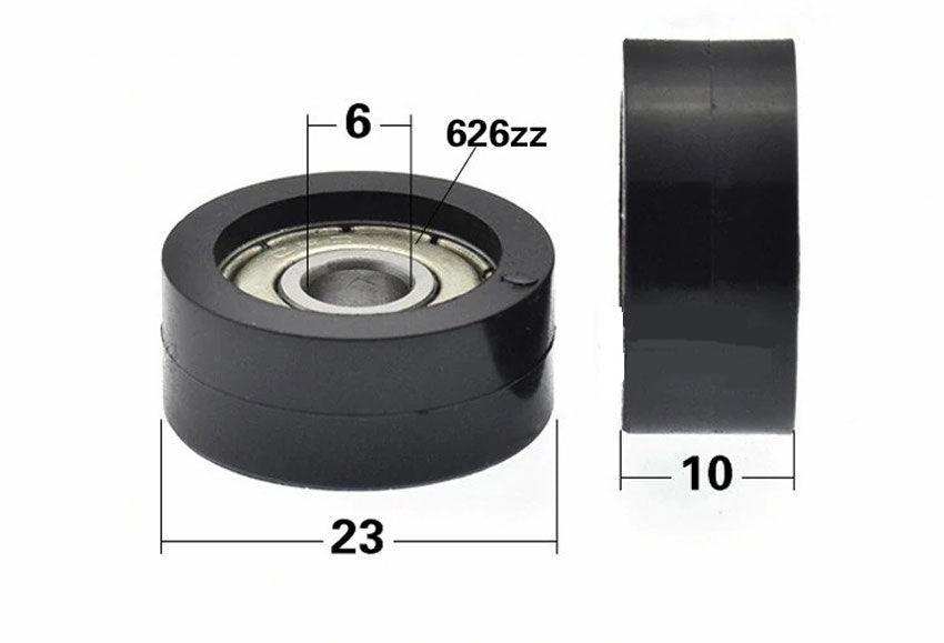 6x23x10mm Polyurethane Miniature Pulley Wheel Roller Bearing w. 23mm Diameter Black Tire - VXB Ball Bearings
