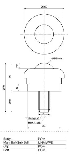 IP-16NB IGUCHI 6.5 lbs Load Capacity UHMWPE Screw Type Ball Transfer Unit Made in Japan - VXB Ball Bearings