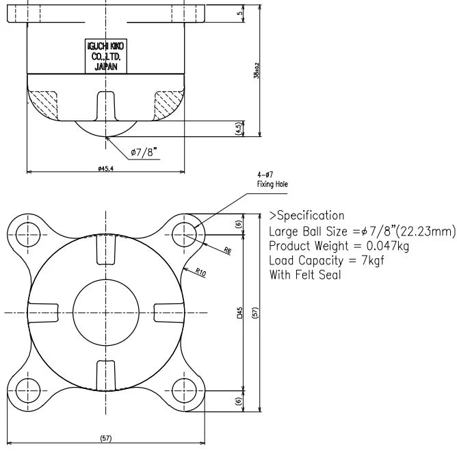 IPK-22 IGUCHI 15 lbs Load Capacity POM Plastic Ball Down Transfer Unit Made in Japan - VXB Ball Bearings