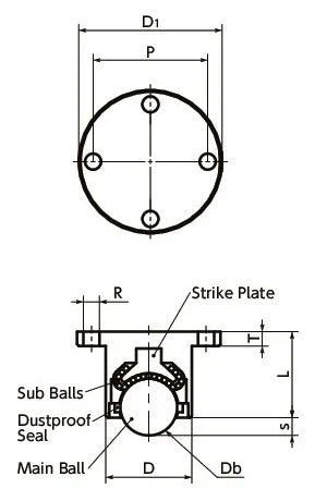 NBK Made in Japan BRDRF-50 Flange Type Ball Transfer Unit for Downward and Sideward Facing Applications - VXB Ball Bearings