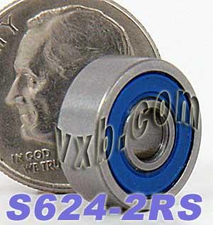 S624-2RS 4x13x5 Bearing Stainless Steel Sealed Miniature - VXB Ball Bearings