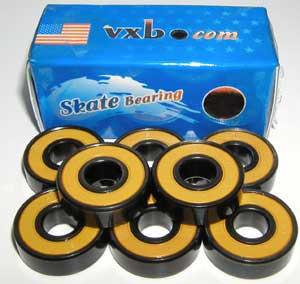 Set of 8 Skateboard Black Bearings with Bronze Cage and yellow Seals 8x22x7mm - VXB Ball Bearings