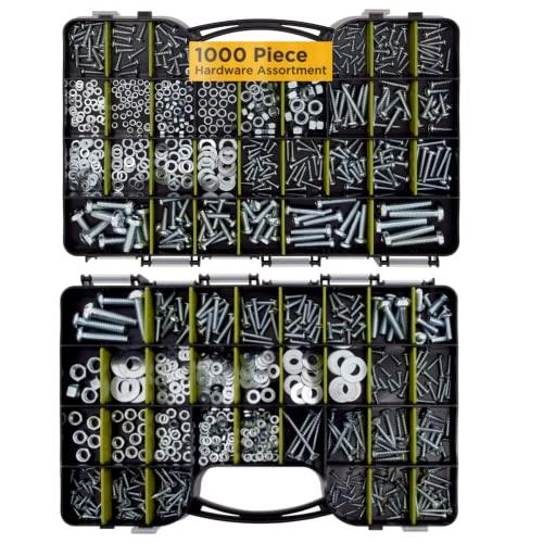 1,000 Piece Hardware Assortment Kit with Screws, Nuts, Bolts & Washers (Double Sided case) - VXB Ball Bearings