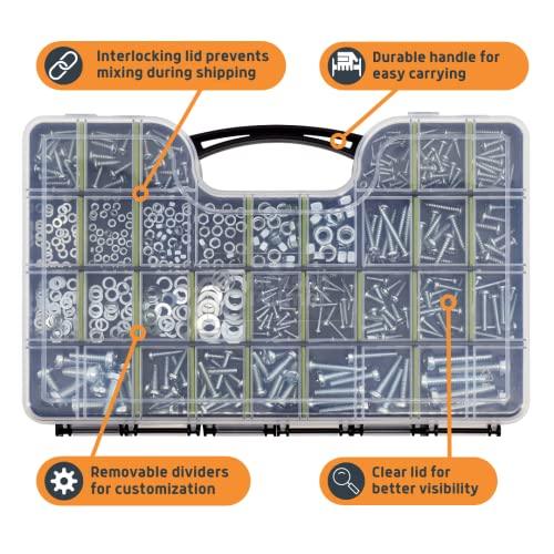 1,000 Piece Hardware Assortment Kit with Screws, Nuts, Bolts & Washers (Double Sided case) - VXB Ball Bearings