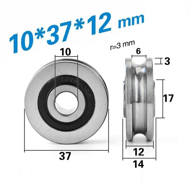 10mm Bore Sealed U Groove Track Roller Pulley Bearing 10x37x12mm - VXB Ball Bearings