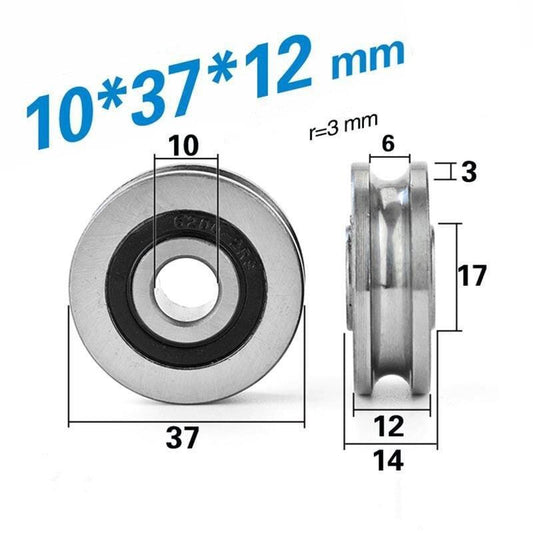 10mm Bore Sealed U Groove Track Roller Pulley Bearing 10x37x12mm - VXB Ball Bearings
