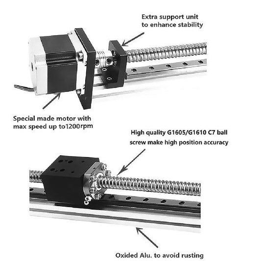 11" inch Actuator NEMA 23 CNC Ballscrew Linear Motion Slide Rail Table with a Motor - VXB Ball Bearings