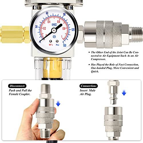 1/2 Inch NPT White Air Filter Pressure Regulator Combo Piggyback, Air Tool Compressor Filter with Gauge AW4000-04 - VXB Ball Bearings