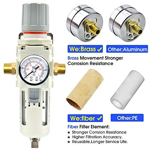 1/2 Inch NPT White Air Filter Pressure Regulator Combo Piggyback, Air Tool Compressor Filter with Gauge AW4000-04 - VXB Ball Bearings