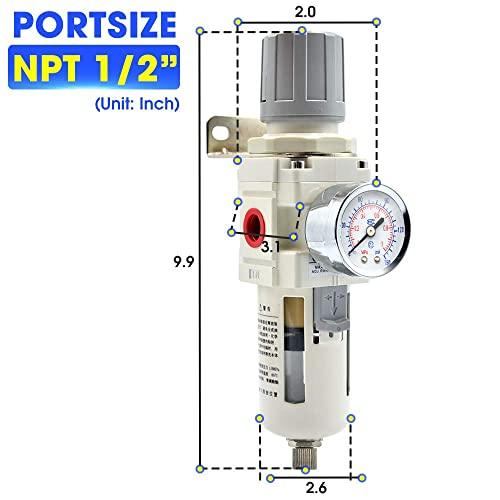 1/2 Inch NPT White Air Filter Pressure Regulator Combo Piggyback, Air Tool Compressor Filter with Gauge AW4000-04 - VXB Ball Bearings