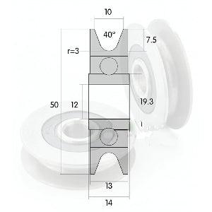 12mm Bore Bearing with 50mm Steel Wire Rope Cable Track Pulley 12x50x13mm - VXB Ball Bearings