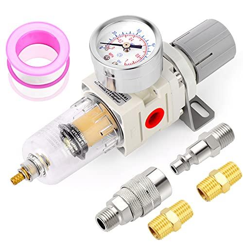1/4 Inch NPT Air Filter Pressure Regulator Combo Piggyback, Air Tool Compressor Filter with Gauge AW2000-02 - VXB Ball Bearings