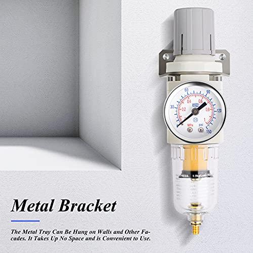 1/4 Inch NPT Air Filter Pressure Regulator Combo Piggyback, Air Tool Compressor Filter with Gauge AW2000-02 - VXB Ball Bearings