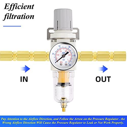 1/4 Inch NPT Air Filter Pressure Regulator Combo Piggyback, Air Tool Compressor Filter with Gauge AW2000-02 - VXB Ball Bearings