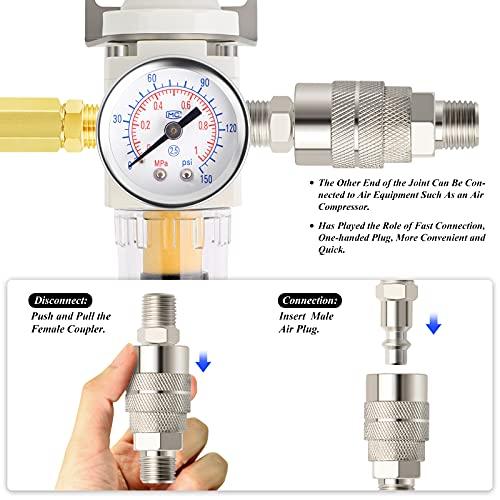 1/4 Inch NPT Air Filter Pressure Regulator Combo Piggyback, Air Tool Compressor Filter with Gauge AW2000-02 - VXB Ball Bearings