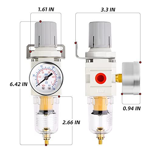 1/4 Inch NPT Air Filter Pressure Regulator Combo Piggyback, Air Tool Compressor Filter with Gauge AW2000-02 - VXB Ball Bearings