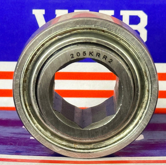 205KRR2 Agricultural Machinery bearing with Two Single lip Seals and Hex bore and Cylindrical OD