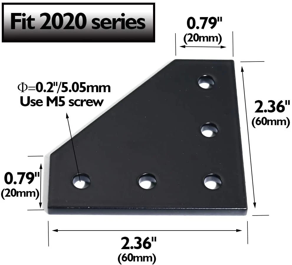 2020 Aluminum Black Connector 90 Degree T-shape, 60 x 60 x 4 mm, L type, V groove, extrusion Profile - VXB Ball Bearings