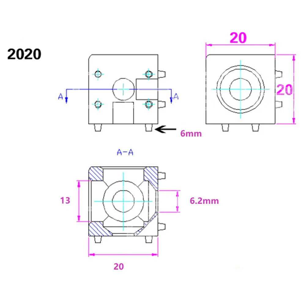2020 Aluminum Extrusion Profile Solid Cube Corner Connector - VXB Ball Bearings