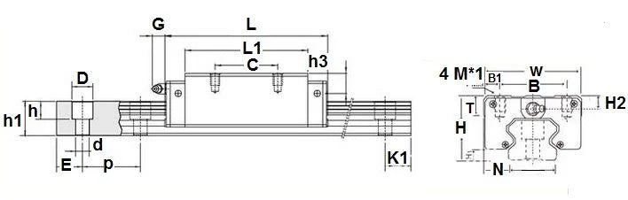 20mm 42.5 Rail Guideway System Square Slide Unit Linear Motion - VXB Ball Bearings
