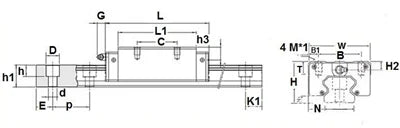 20mm 5' feet = 60" inches Rail Guideway System with Square Slide Unit - VXB Ball Bearings