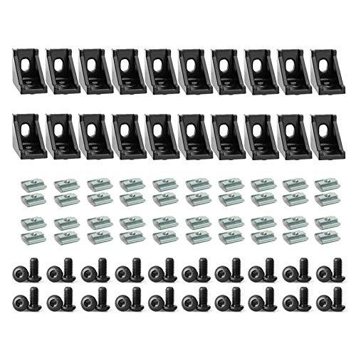 20Sets Black 2020 Series Aluminum Profile Connector Set, 20pcs Corner Bracket, 40pcs T Nuts and Hex Screw Bolt for Slot 6mm 20S Aluminum Rail Accessories - VXB Ball Bearings