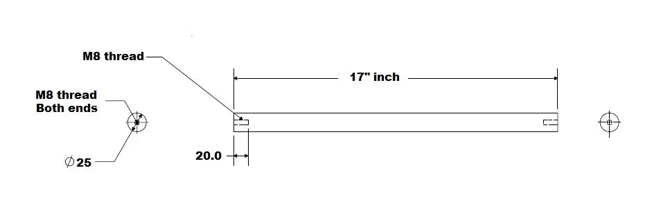 25mm Hardened end Tapped Shaft 17inch Long Linear Motion - VXB Ball Bearings