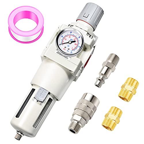 3/4 Inch NPT Manual Drainage Air Filter Pressure Regulator Combo Piggyback, Air Tool Compressor Filter with Gauge AW4000-06 - VXB Ball Bearings