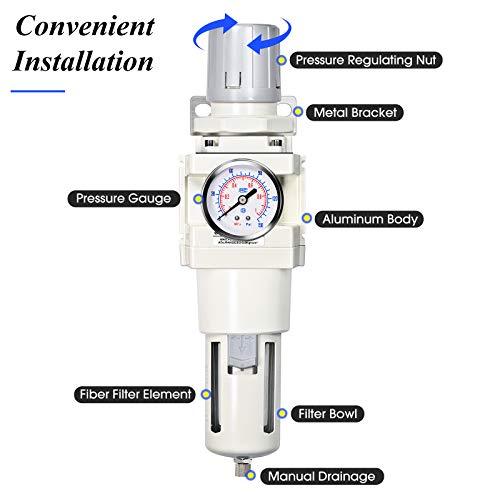 3/4 Inch NPT Manual Drainage Air Filter Pressure Regulator Combo Piggyback, Air Tool Compressor Filter with Gauge AW4000-06 - VXB Ball Bearings