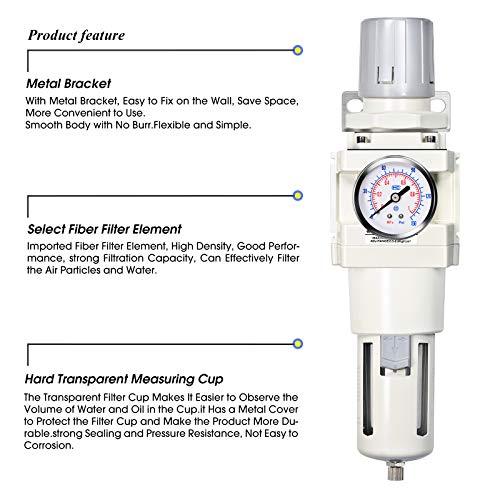 3/4 Inch NPT Manual Drainage Air Filter Pressure Regulator Combo Piggyback, Air Tool Compressor Filter with Gauge AW4000-06 - VXB Ball Bearings