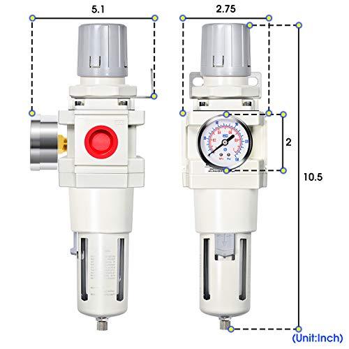 3/4 Inch NPT Manual Drainage Air Filter Pressure Regulator Combo Piggyback, Air Tool Compressor Filter with Gauge AW4000-06 - VXB Ball Bearings