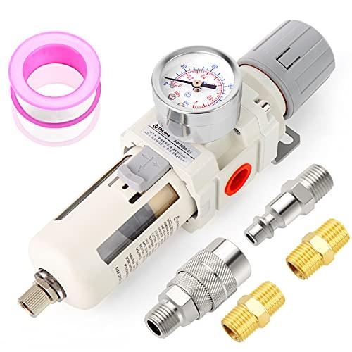 3/8 Inch NPT Air Filter Pressure Regulator Combo Piggyback, Air Tool Compressor Filter with Gauge AW3000-03 - VXB Ball Bearings