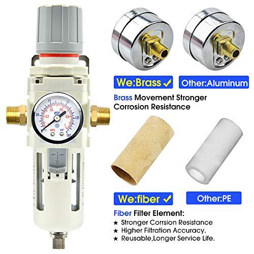 3/8 Inch NPT Air Filter Pressure Regulator Combo Piggyback, Air Tool Compressor Filter with Gauge AW3000-03 - VXB Ball Bearings