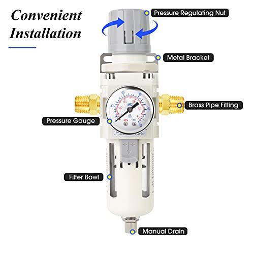 3/8 Inch NPT Air Filter Pressure Regulator Combo Piggyback, Air Tool Compressor Filter with Gauge AW3000-03 - VXB Ball Bearings