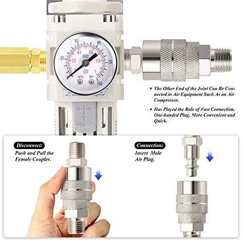 3/8 Inch NPT Air Filter Pressure Regulator Combo Piggyback, Air Tool Compressor Filter with Gauge AW3000-03 - VXB Ball Bearings