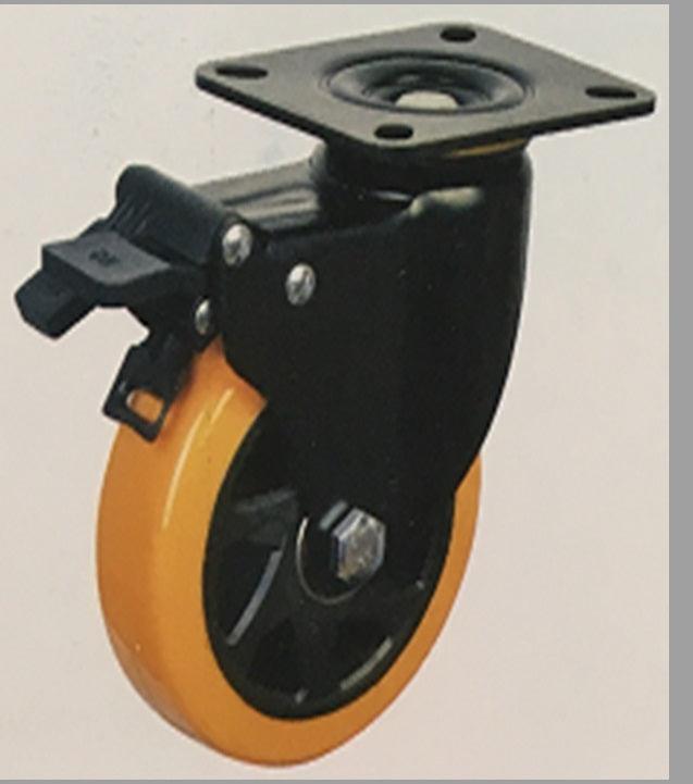 4" Inch Medium Duty Caster Wheel 551 pounds Swivel and Upper Brake Polyurethane and Polypropylene Top Plate - VXB Ball Bearings