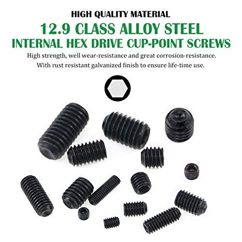 450Pcs Internal Hex Drive Cup-Point Screws Assortment Kit, 15 Metric Sizes M3/4/5/6/8 Set Screw Set for Door Handles, Faucet, Light Fixture, 12.9 Class Alloy Steel (Black) - VXB Ball Bearings