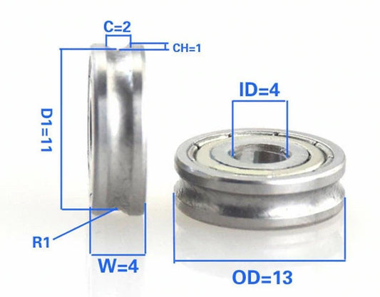 4mm Bore Bearing with 13mm Pulley U Groove Track Roller Bearing 4x13x4mm - VXB Ball Bearings