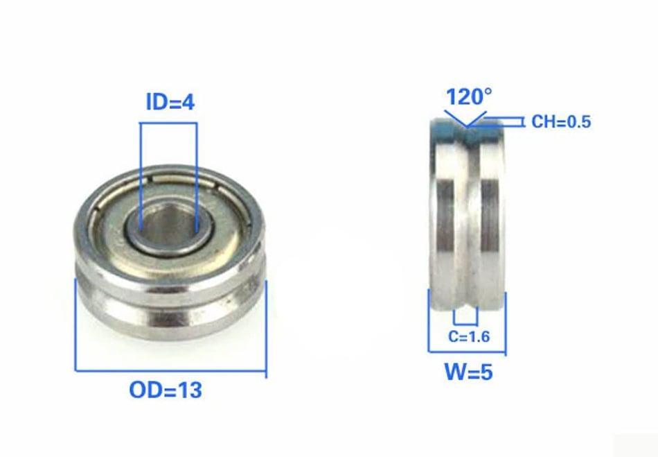 4mm Bore Bearing with 13mm Pulley V Groove Track Roller Bearing 4x13x5mm - VXB Ball Bearings