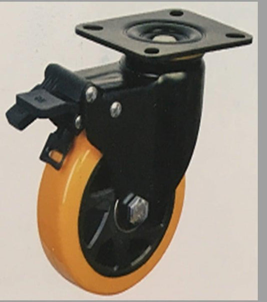 5" Inch Medium Duty Caster Wheel 661 pounds Swivel and Upper Brake Polyurethane and Polypropylene Top Plate - VXB Ball Bearings