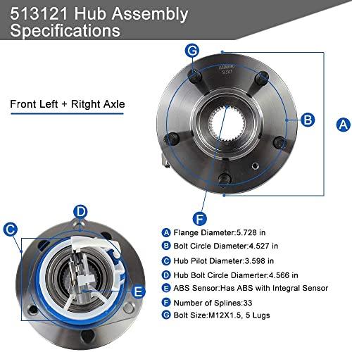 513121 Pair Front Wheel Hub and Bearing Assembly for Impala, Regal, DeVille, Grand Prix, Lacrosse, Lesabre, Century, Rendezvous, DTS, Intrigue 5 Lug w/ABS, Set of 2 - VXB Ball Bearings